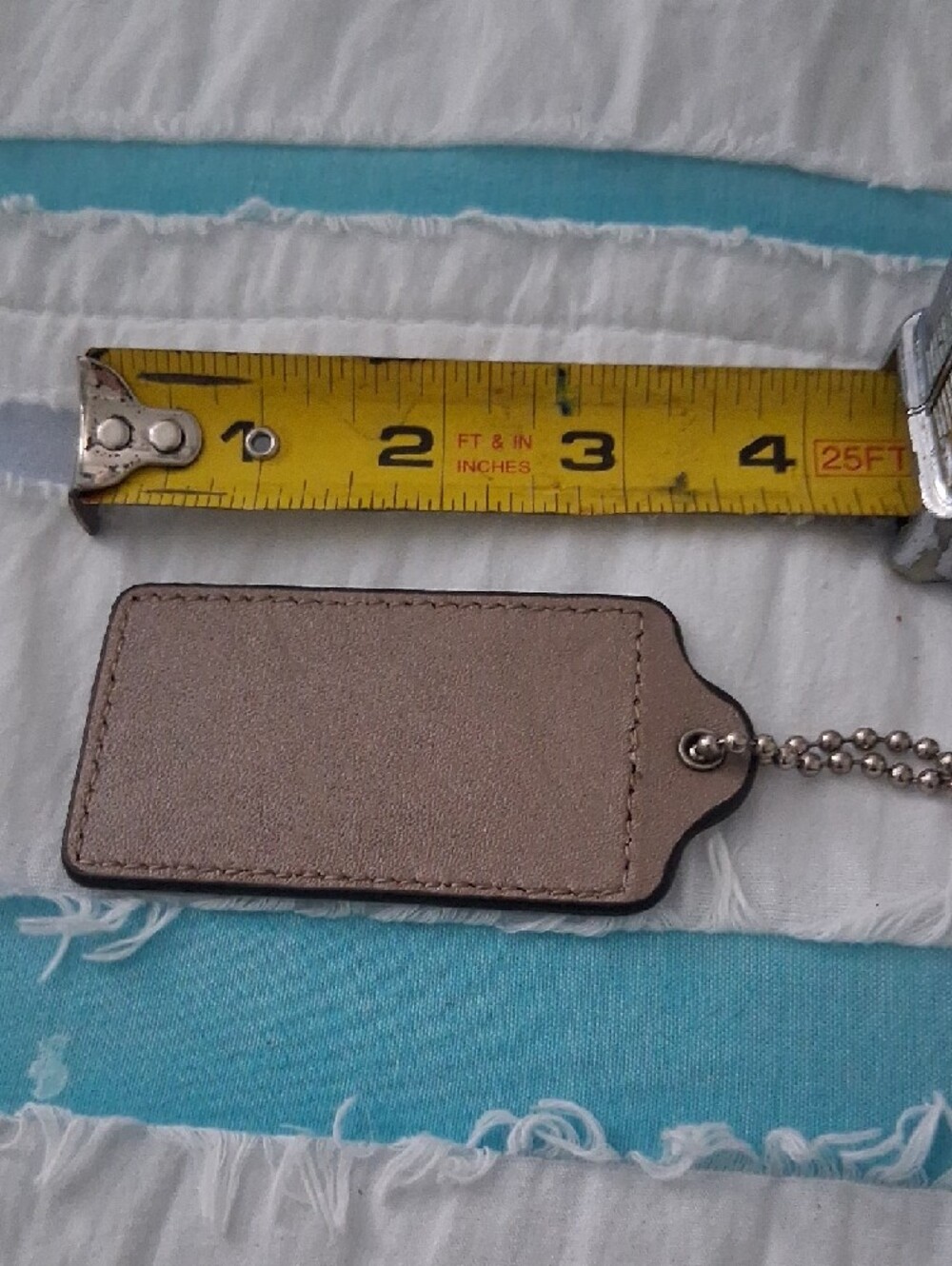 Coach Taupe Leather Key & Card Tag with Ball Chain - Picture 3 of 7